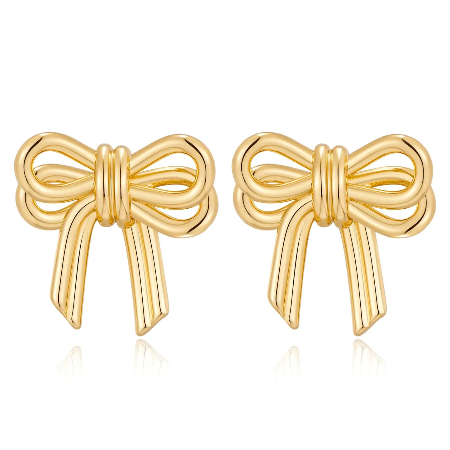 Elegant 14K Gold Double Bow Stud Earrings